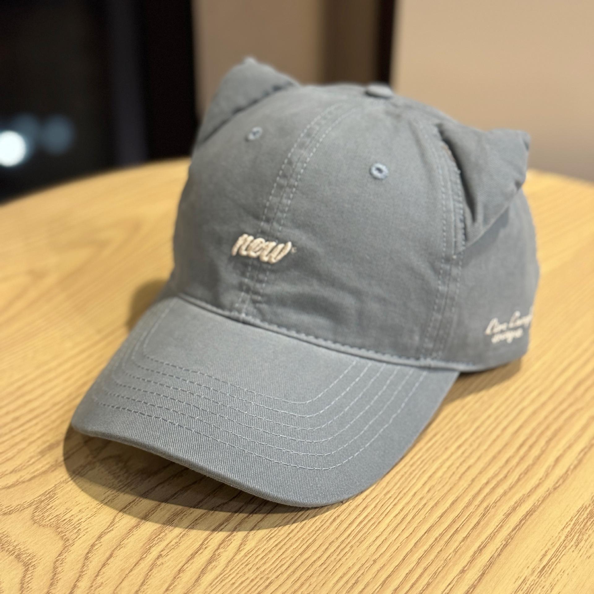 

New Korean Style Letter Embroidered Cat Ears Peaked Cap for Women Street Photo Taking Face Showing Small Baseball Cap Trendy Casual and Versatile Adjustable