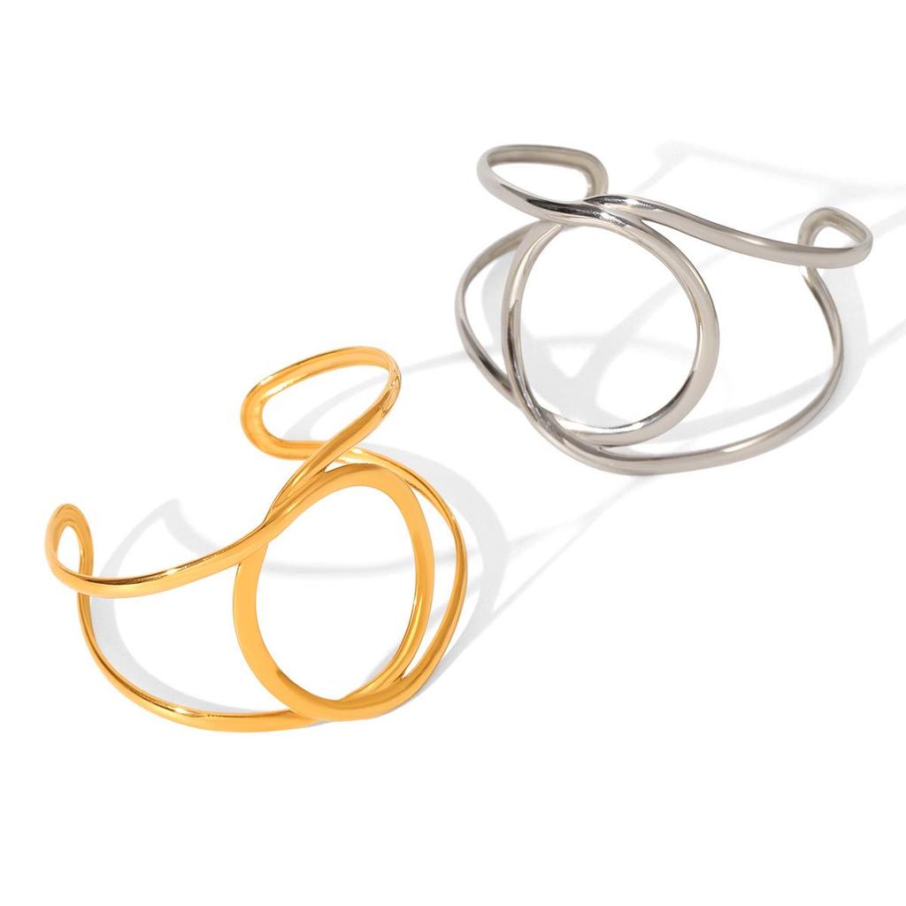 European-American Minimalist Geometric Stainless Steel Open Bangle - Non-Fading Titanium, Light Luxury, High-End Design for Women