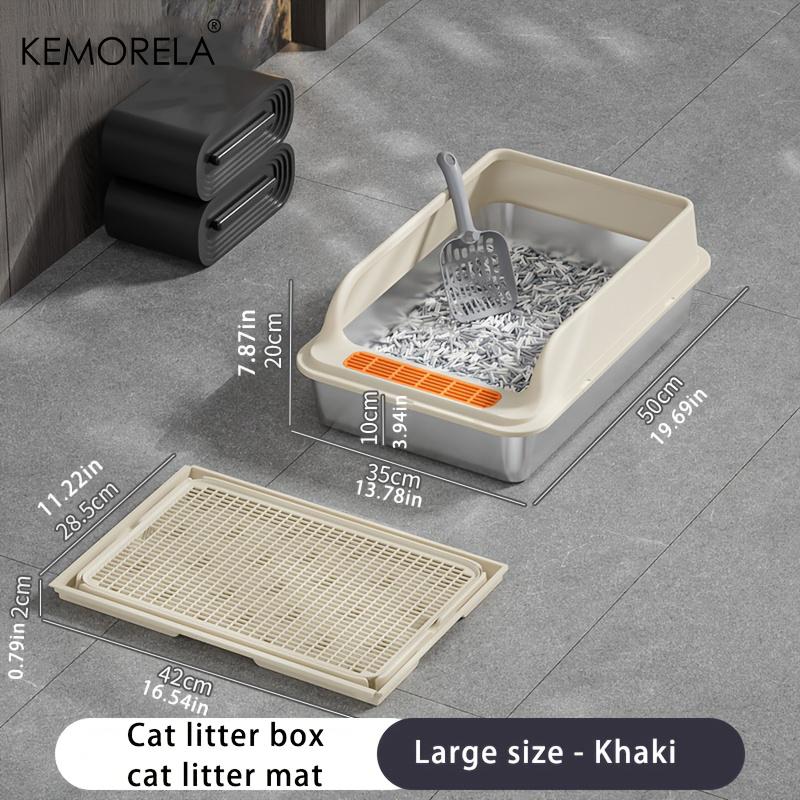 

KEMORELA Extra Large Stainless Steel Cat Litter Box Anti-Splash Mat Leak-Proof Kitty Pan with Scoop for Cats