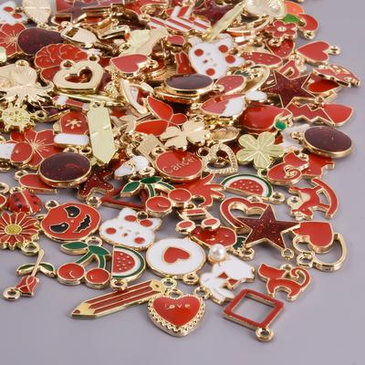 Roter Öl Tropfen Verschiedener Stil Zufällige Mischung Frucht Herz Blume Großhandel Charms Für Schmuckherstellung Armbänder Halskette Schlüsselanhänger DIY Anhänger