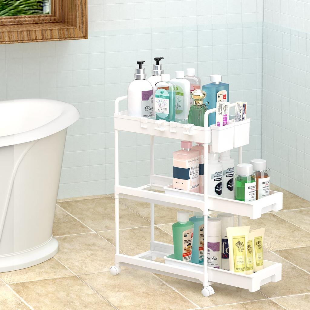 SPACEKEEPER Kitchen Slim 22cm Narrow Storage Cart with Multifunctional for Small and with Easy Suitable for Next to 3 White Cart, Dividers, Items,