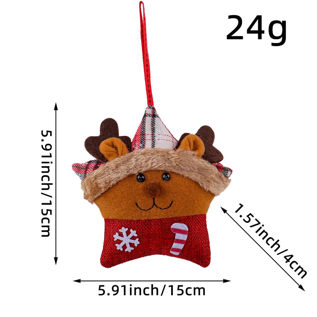 Santa Claus Reindeer Christmas Tree Decoration Creative Plush Five Pointed Star Christmas Figurine Pendant Christmas Party Decor