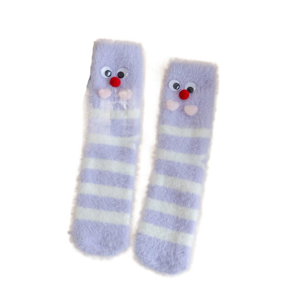 

Cartoon Eyes Plush Dot Socks Soft Thicken Warm Socks Ins Mink Fur Socks Girls фіолетовий