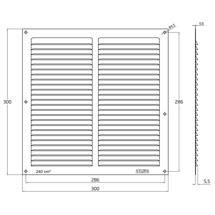 AMIG | Grille d'aération 3 | 300 x 300 mm | Aluminium | Argent