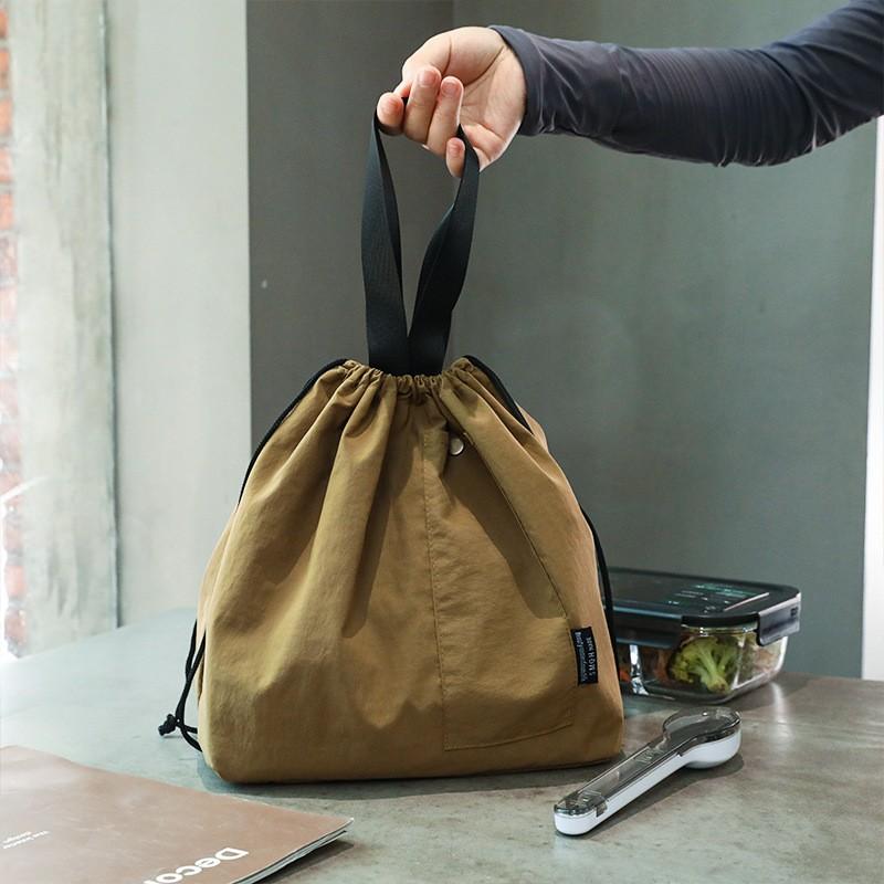 Japanische und koreanische Lunchtasche aus Baumwoll-Canvas, groß, einfarbig, mit Kordelzug, tragbar, wärmeisoliert, Picknick-Aufbewahrungstasche, Bento-Box