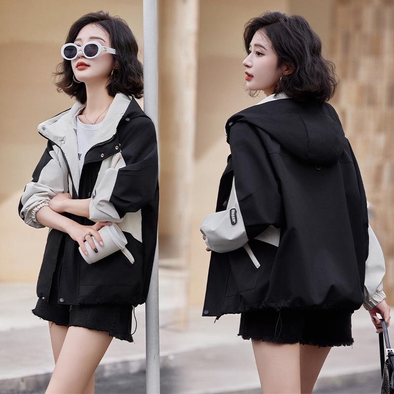 

2024 Осень/Зима Женская Маленькая Корейская Цветной Блок Худи Свободная Повседневная Модная Верхняя Одежда HF6812 XXL (Approx. 125-140 jin) чёрный/белый