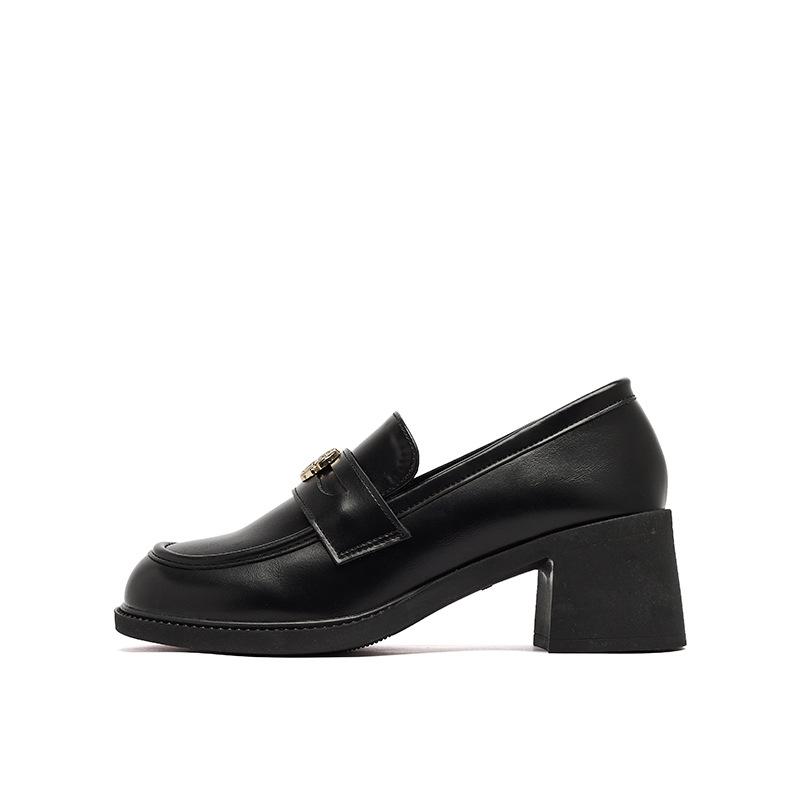 Augustine platform loafers women's 2025 new summer commuter high-heeled black British small leather shoes