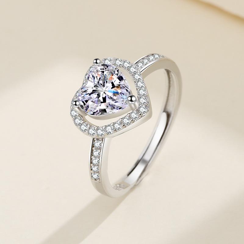 925 Silver Ring Heart AAA Zircon Open Adjustable Engagement For Women Wedding Fashion Jewelry Party Gifts