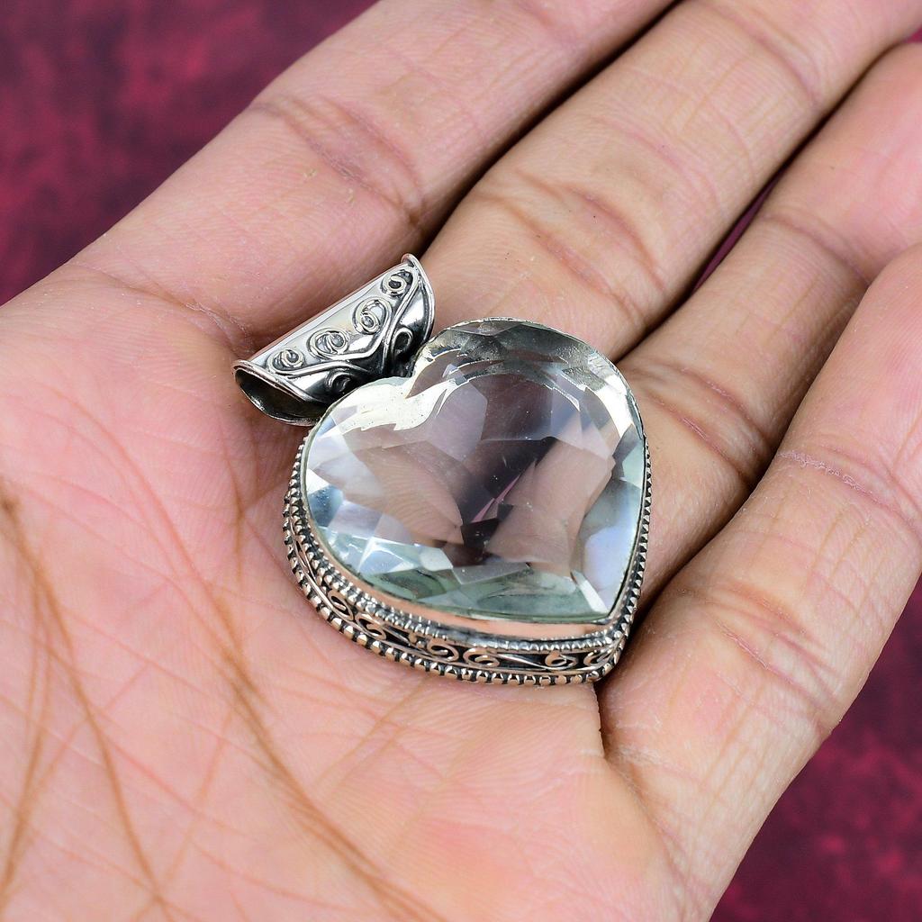 White Topaz Gemstone Pendant, 925 Solid Sterling Silver Antique Pendant, Handmade Jewelry Anniversary, Gift For Mom