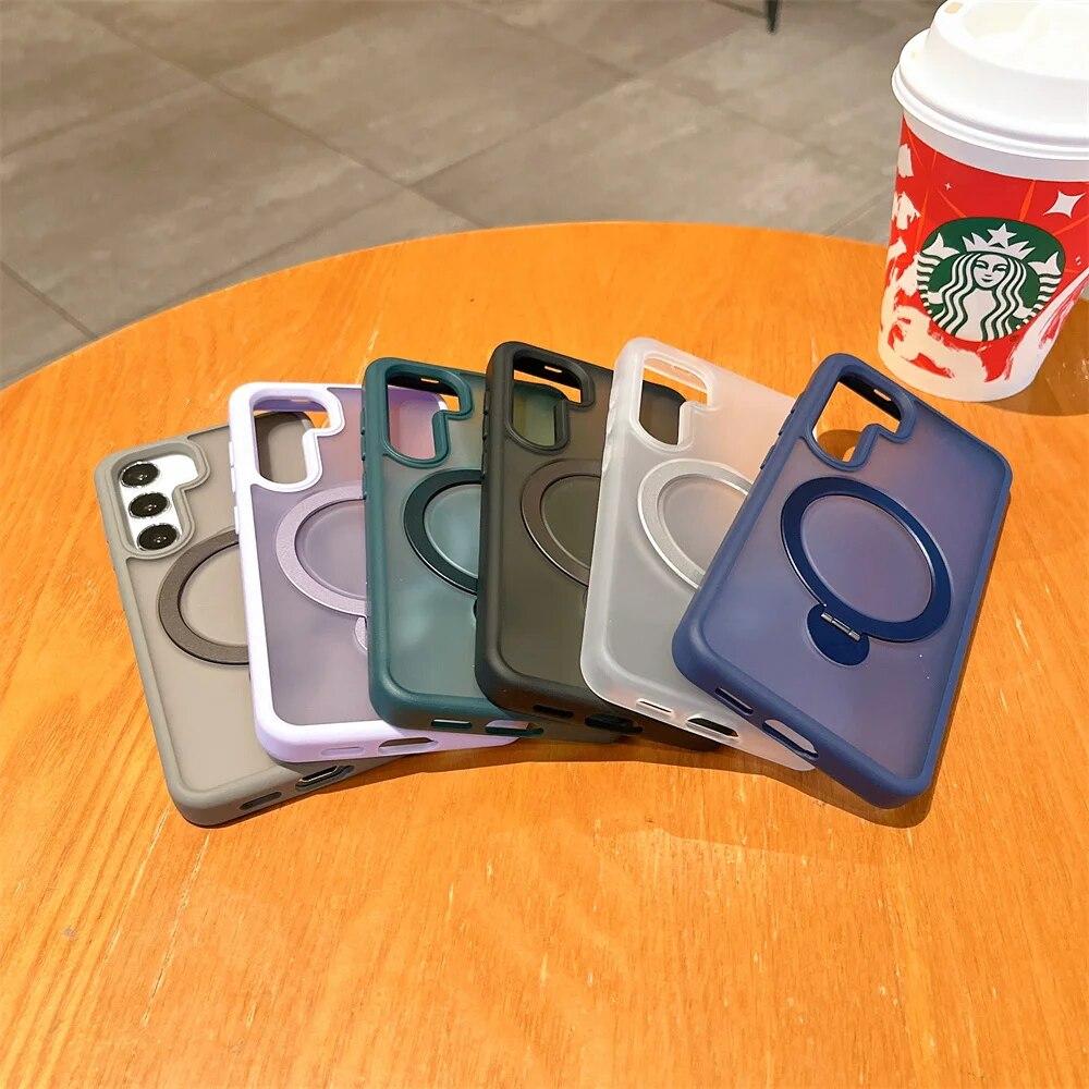 Magsafe Bracket Case for Samsung S24 Ultra S24 Plus S23 Ultra Magnetic Holder Cover for Galaxy S24 Matte Transparent Hard Cover