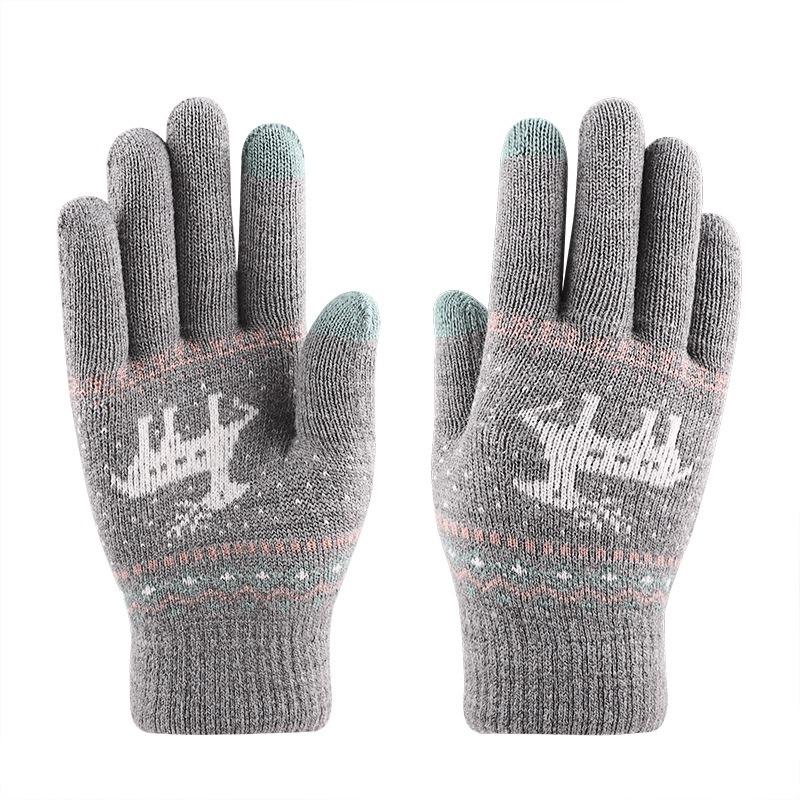 Double Gloves Deer Piled Thickened Christmas Cold Warm Knitted Wool Winter Outdoor Women's Gloves