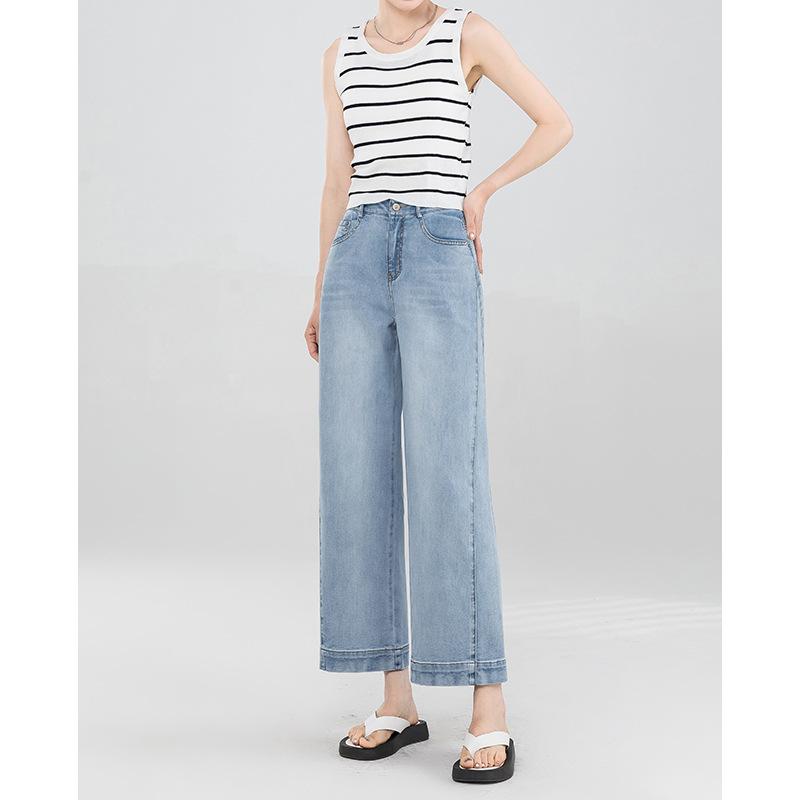 Loose Straight Jeans for Women with High Waist Summer Thin Style Slimming and Drape Wide-leg Pants