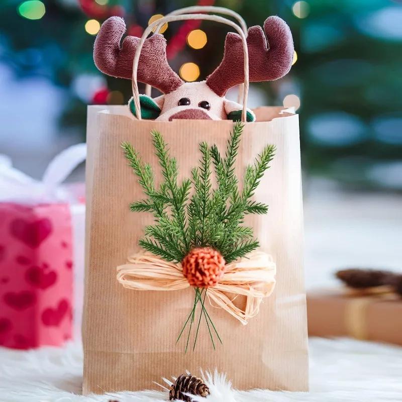 50/1PCS Christmas Artificial Branches Fake Plants Pine Needles Wreath Vine Rattan for Xmas Tree Gift Box Wedding Flowers Decor