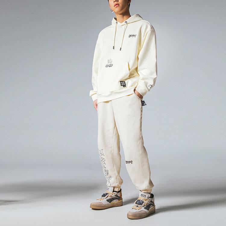 Li Ning Badfive Changan Youth Vyšívaná Tištěná Mikina s Kapucí Unisex Mikina Bílá AWDRF91-3