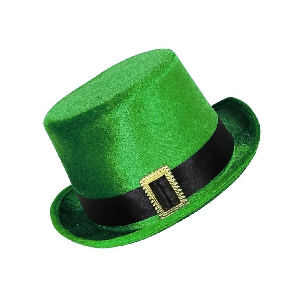Green Tall Hat for StPatrick Day Flat Top Hat Holiday Headwear Irish National Day Celebration Caps Festival Props Hat