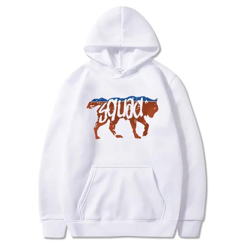 Wild-squad Men Hoodie Front Two-tone Wolf Outline Print, Rust Blue Wolf Figure Graphic, Thick Fleece Sweatshirt for Urban Daily Outfits
