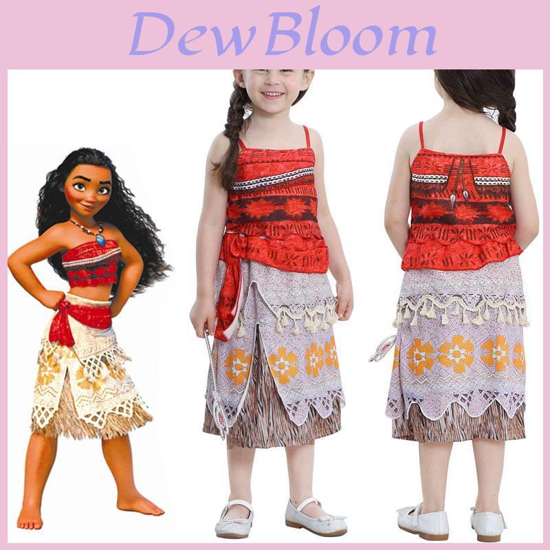 Princess Moana Cosplay Costume Set For Little Girls With Hawaiian Style Features