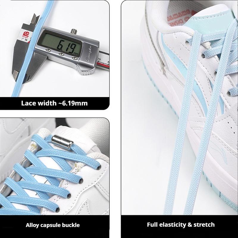 1Pair/3Pair 0.6 Cm Flat Elastic Shoelace Metal Buckle Shoelaces for Sneakers Kids and Adults Quick-Release Laces