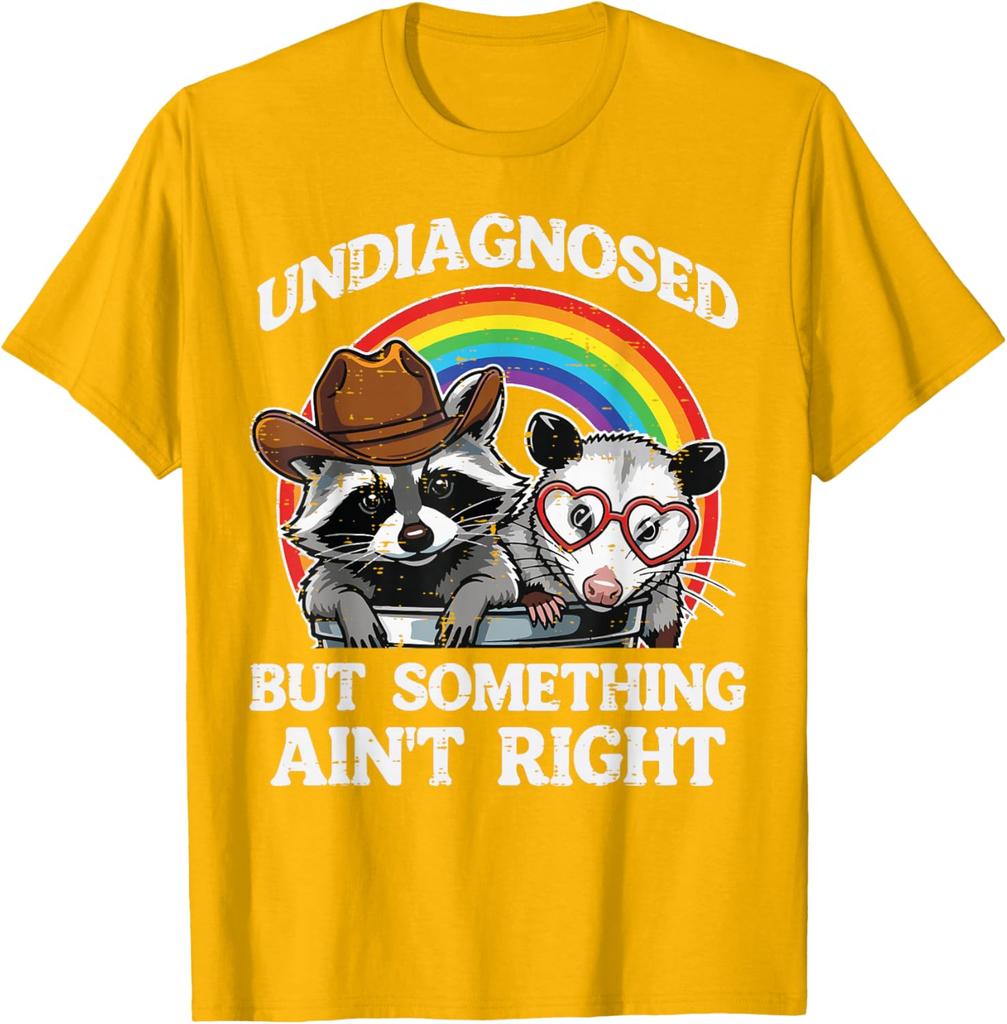 Undiagnostiziert, aber irgendetwas stimmt nicht Waschbär Opossum Grafik T-Shirt Lässiges Baumwoll-T-Shirt für Männer Frauen