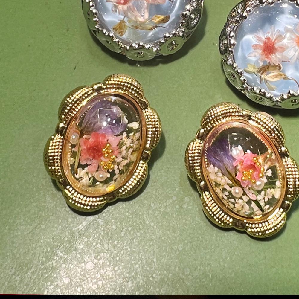 18K Amber Dried Flower Elegant French S925 Earrings - Exquisite Versatile Hot Style