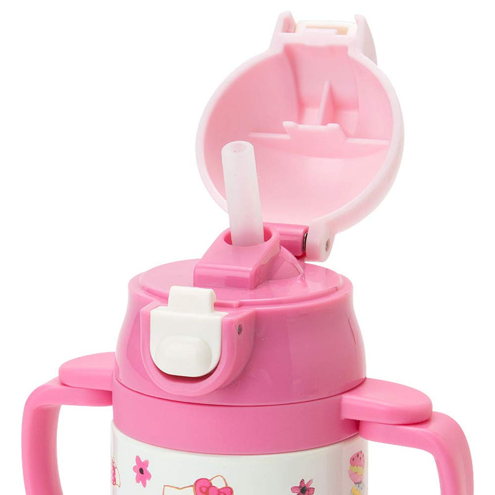 Sanrio Hello Kitty Water Bottle with Straw Stainless Keeps Drinks with Locking for Character Design Children's Mug, 250ml, One-Touch Steel, Cold, Lid,