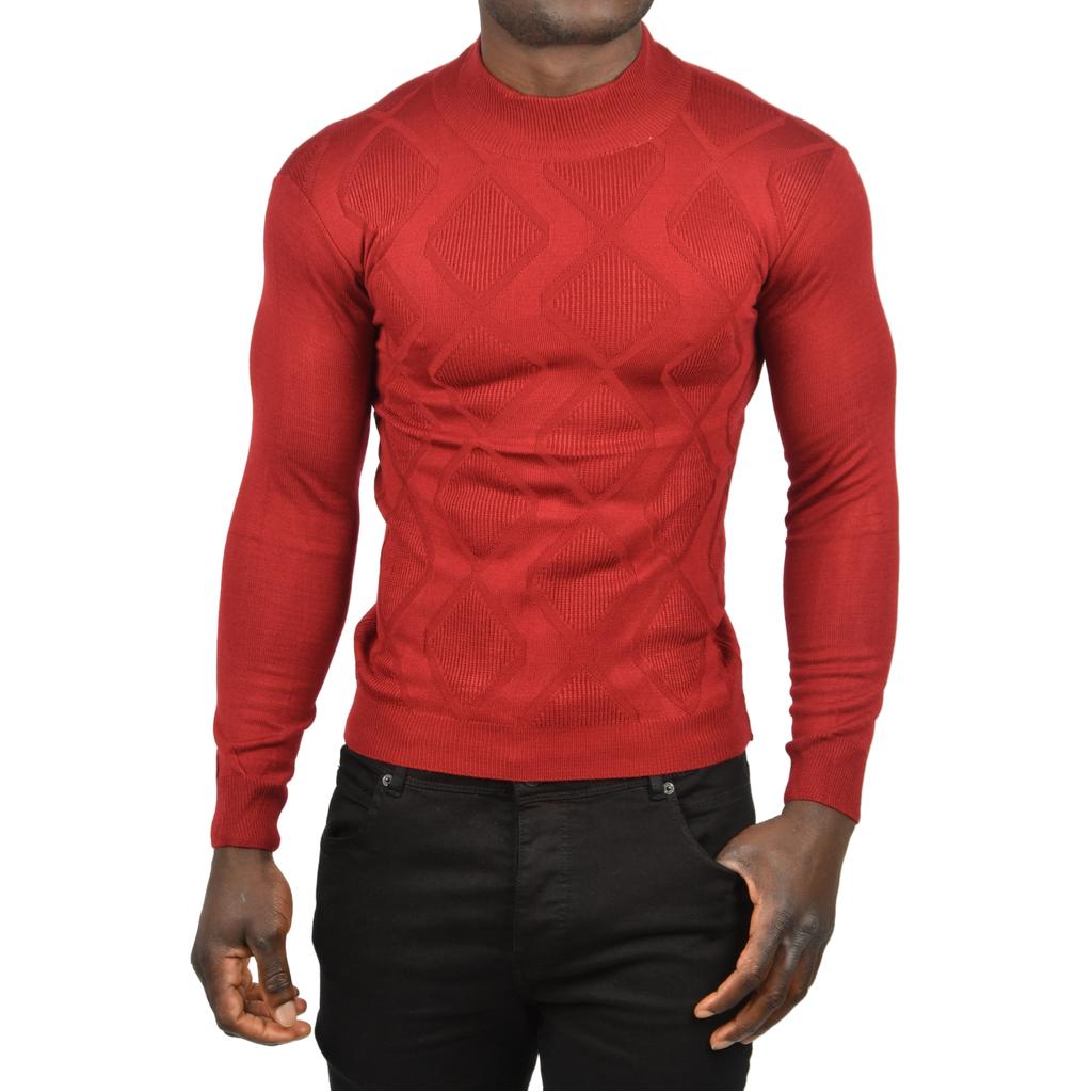 DeepSEA Baklava Desenli Slim Fit Yarım Balıkçı Yaka Triko Boğazlı Kazak 2505511