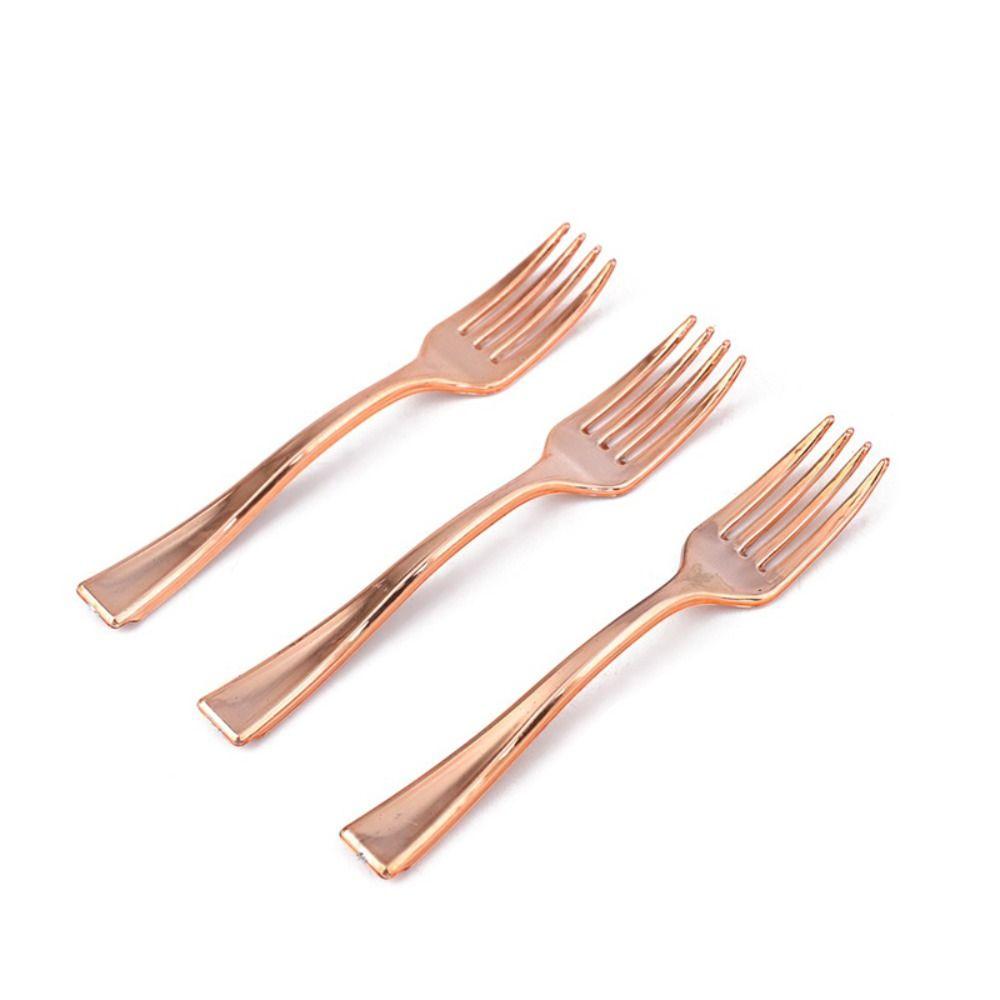 

48PCS Gold Silver Mini Spoon Fork Plastics Dessert Fork Spoons Ice Cream Scoop Kitchen Accessories Rose Glod Fork