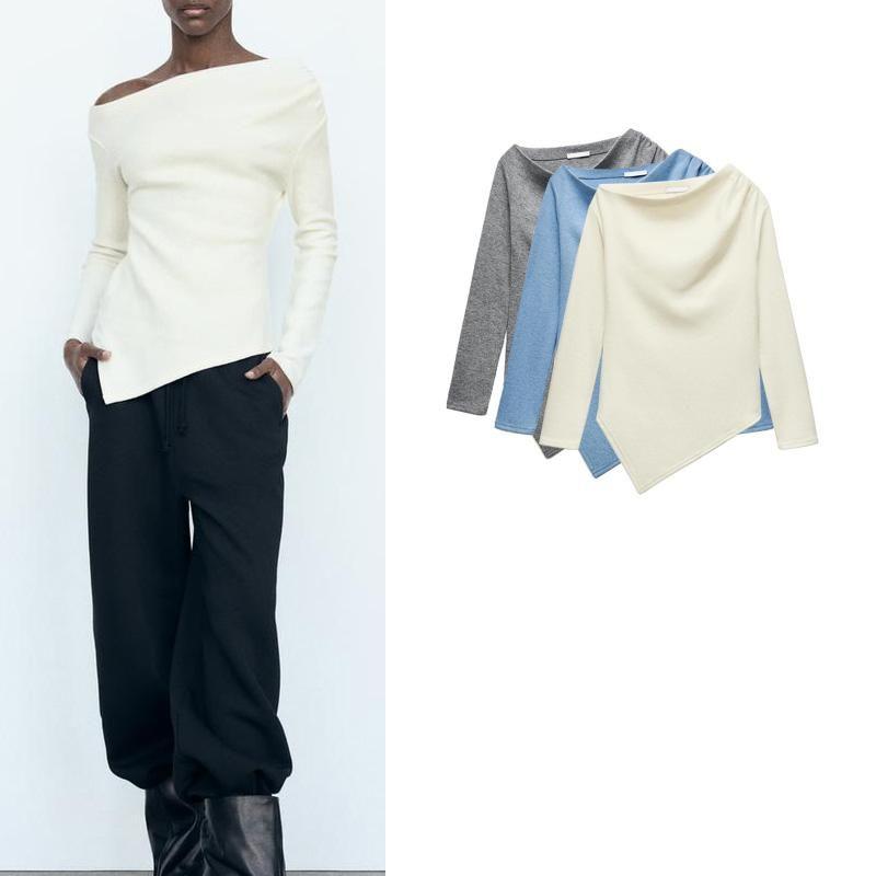 Spring New Women's Clothing Fashion Style off-Neck Multi-Color Selection Asymmetric Soft Long Sleeves Sweatshirt 4813842