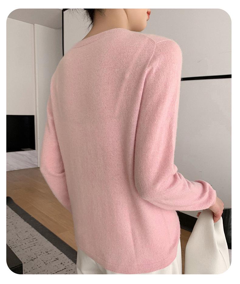 Women's 100% Cashmere Round Neck Loose Pullover Sweater, Long Sleeve, Solid Color Knitwear for Autumn/Winter