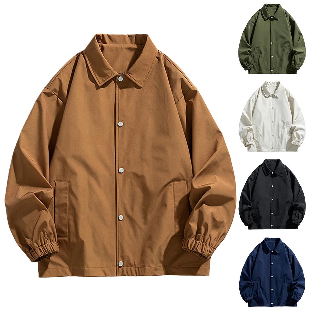 Men's Solid Color Lapel Jacket Couple's Casual Sports Long Sleeved Coat