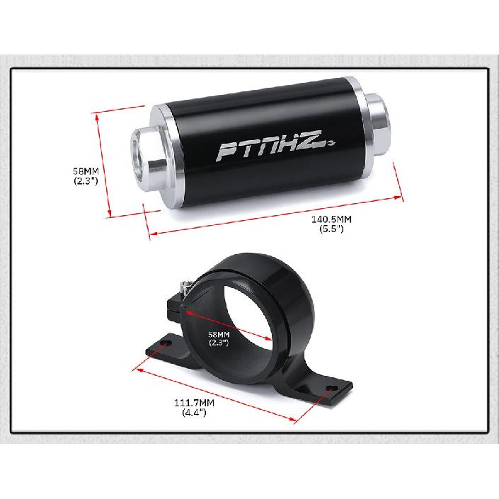 ID:58MM Universal Fuel Filter with Bracket with 2pcs AN6/AN8/AN10 Adaptor Fittings with 100micron Steel Element PQY5573+LS2511