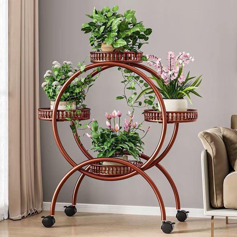 Floor Standing Mobile Plant Rack with Wheels Epipremnum Pot Stand Iron Multi-Layer Balcony Flower Shelf Storage Organizer