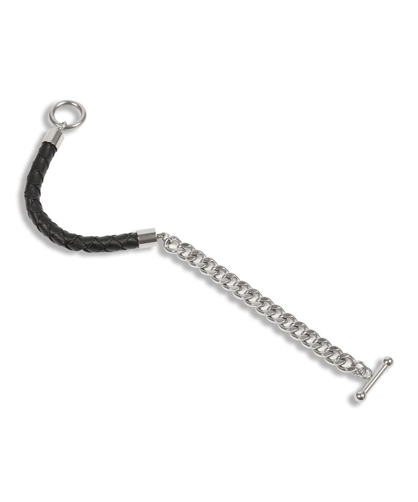 Doffjason Cowhide Chain Rope Leather Bracelet Black