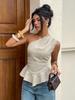 Women's Temperament Commuter Single Shoulder Pleated Waist Lotus Leaf Pendulum Top Slim and Thin Sleeveless Vest