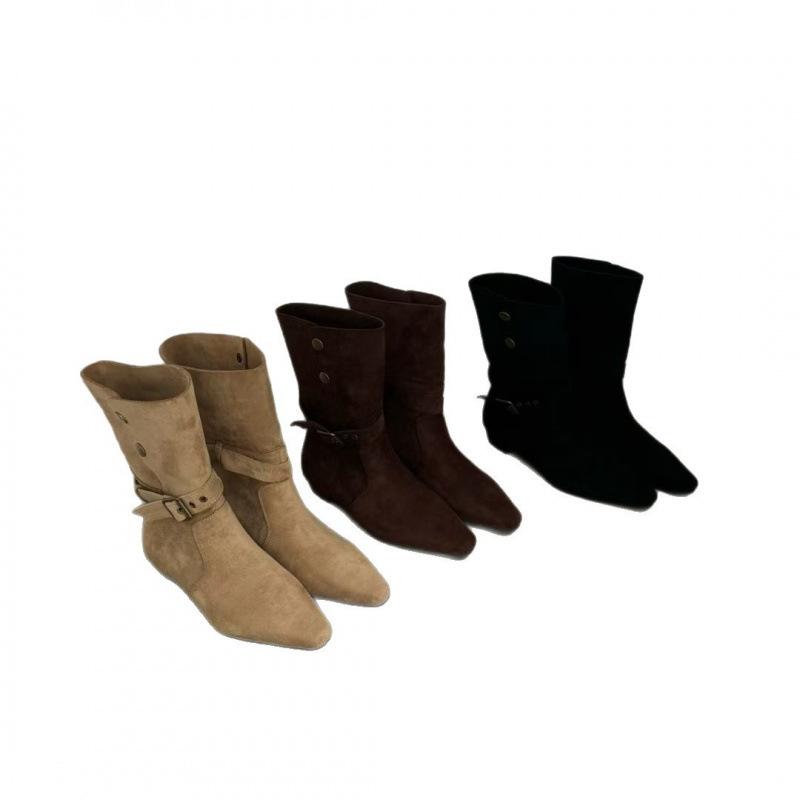 Low Heel Suede Medium Boots Women's Boots 2025 Autumn and Winter Retro Western Cowboy Boots with Skirt Skinny Boots Short Boots