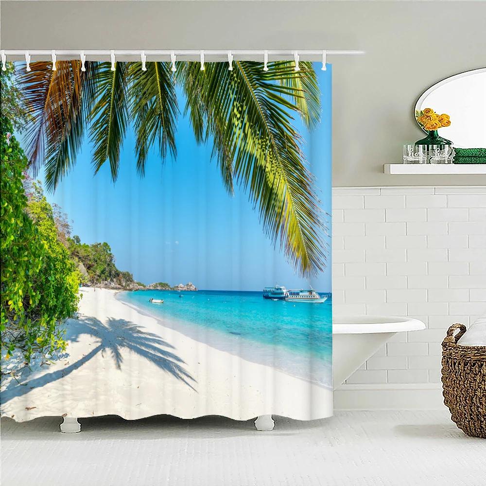 Seaside Scenery 3d Printed  Polyester Shower Curtain Wooden Bridge Nature Fabric Waterproof Bathroom Curtain for Bathtub 180x180
