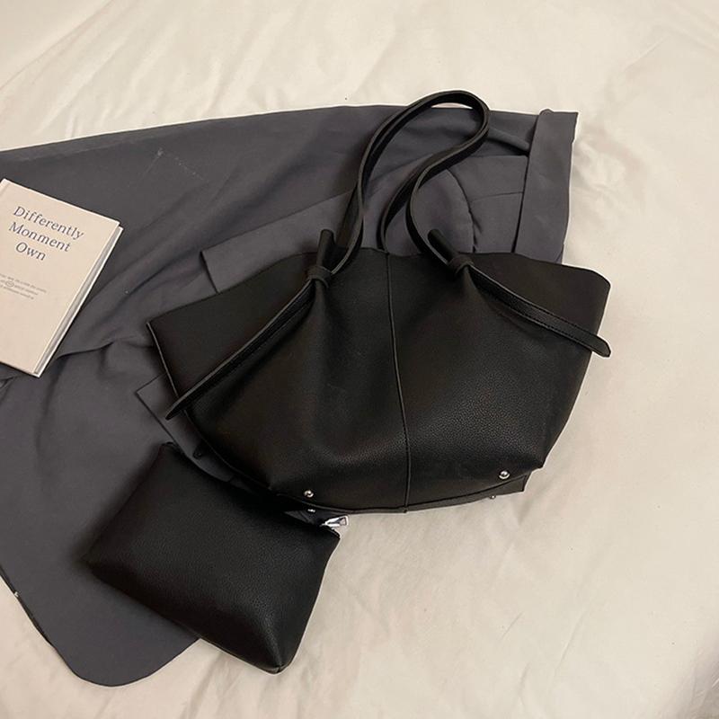 

Yogodlns Элегантная женская сумка-ведро большой вместимости через плечо, винтажная сумка-тоут из искусственной ПУ кожи однотонного цвета для повседневного использования 53x10.5x26cm чёрный