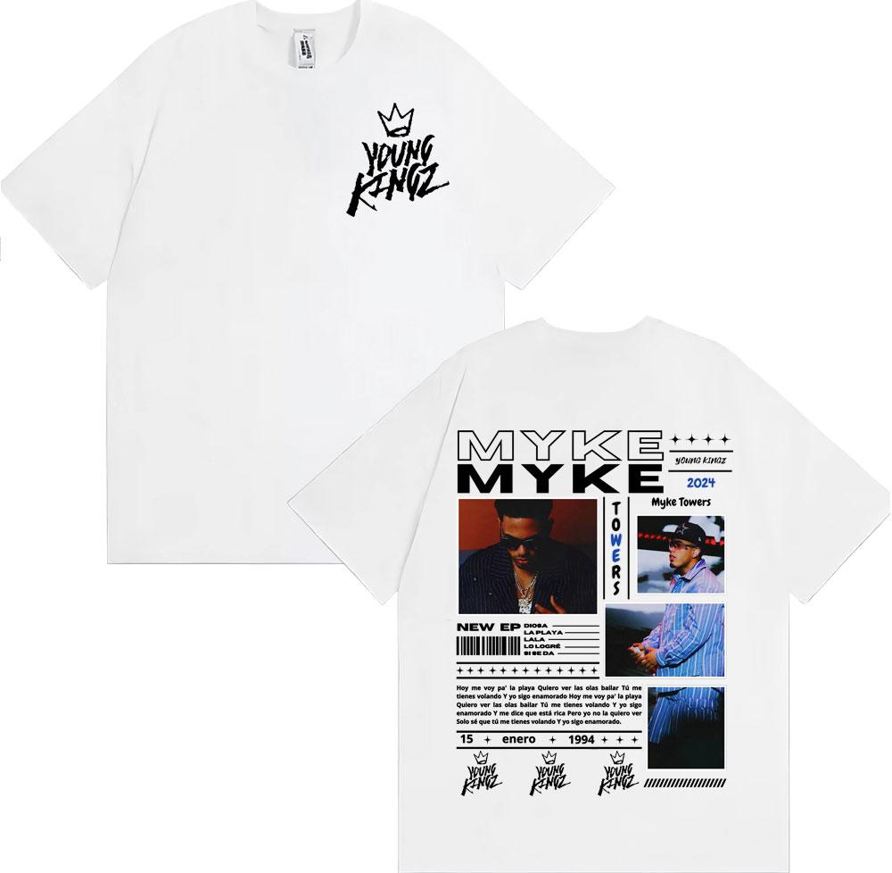 Rapper Myke Towers Graphic Printed T-shirts for Men Harajuku Hip Hop Oversized T Shirt Unisex Summer Cotton Short Sleeve T-shirt