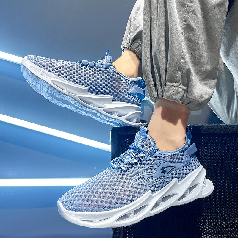 Summer Breathable Hollow Mesh Sports Shoes Men's Soft Sole Lightweight Casual Running Shoes Deodorant Single Net Shoes Trendy Brand