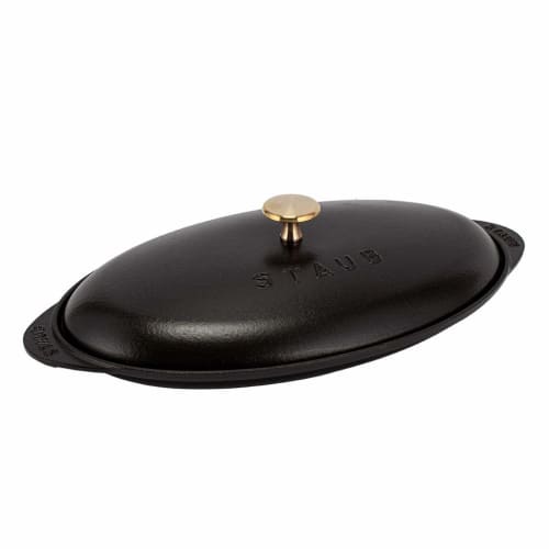 Staub Shallow Oval Serving Dish with Lid, 31cm, Enamel Pot, Shallow, Induction and Oven Safe, 1332125/40509-400-0, Black
