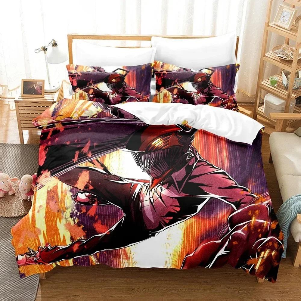 Chainsaw Man Beding Set Anime Carton Twin Beding Set Double 3 Piece Bed Soft with Soft Fabric Duvet Cover Double King Cover Home Textile