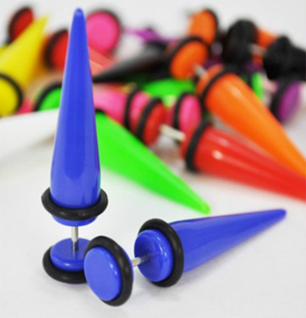 Long Cone Acrylic Perforation Stud Earring Fake Ear Expender Plugs Piercing