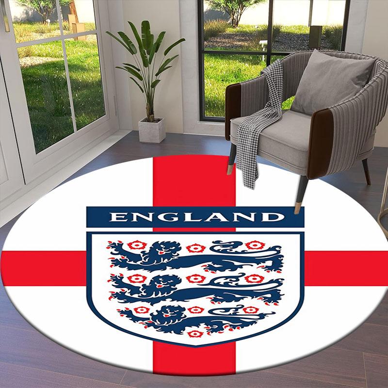 England National Football Team Round Area Rug,Carpet Rug for Living Room Bedroom Sofa Playroom Decor,Non-slip Floor Mat