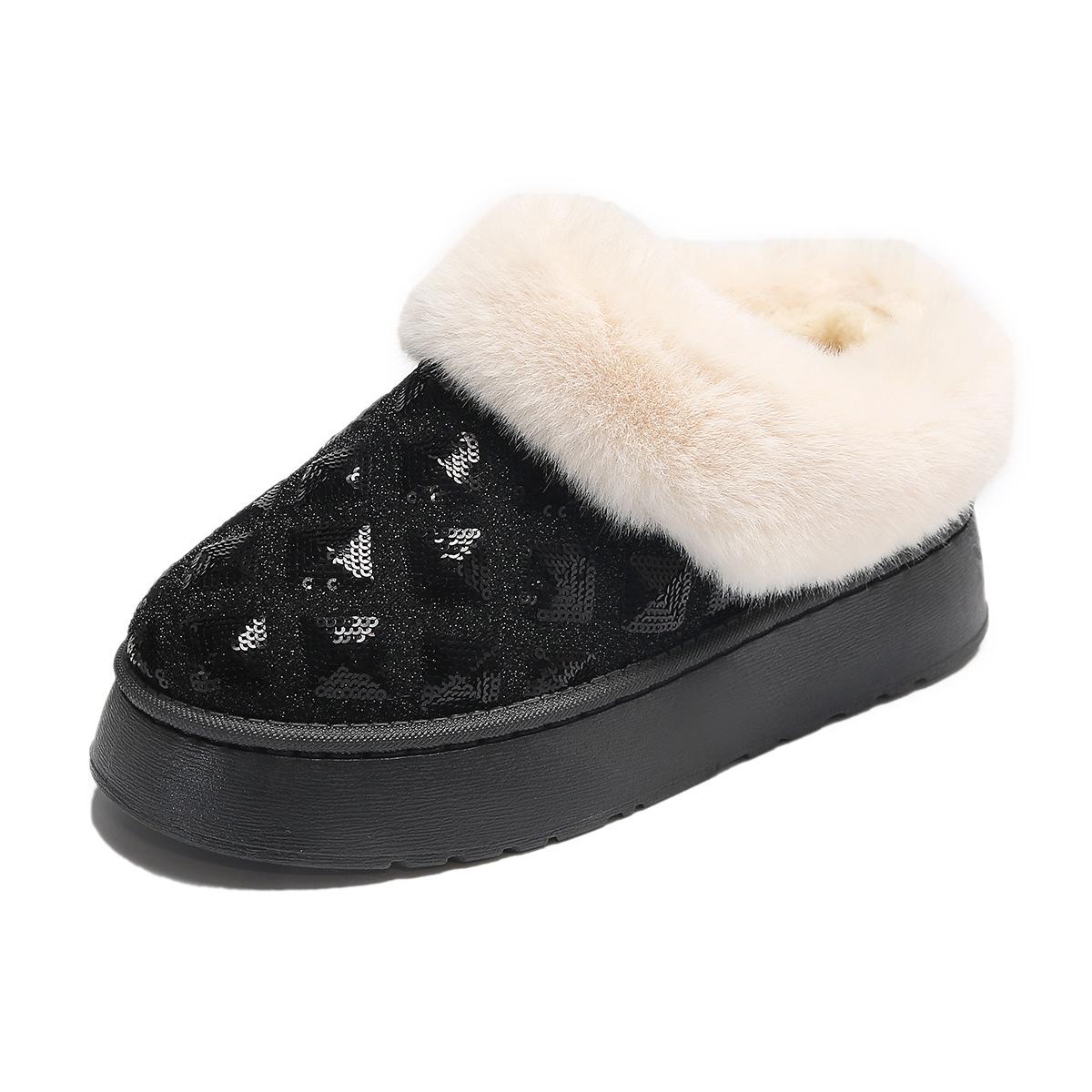 

Ботинки для зимы и осени с декоративными блестками, закрытые тапочки с каблуком, женская толстая подошва, подкладка из флиса, сохраняющая тепло верхняя одежда, плюшевая шерстяная пижама 41