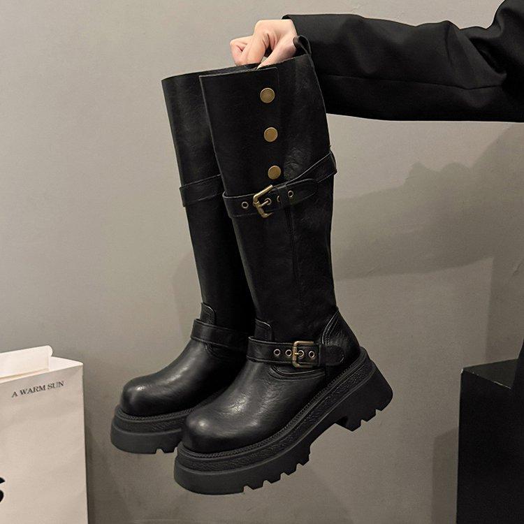 Maillard Brown Boots Women's 2025 Spring and Summer Fat Mm Thick Legs Heightening Knight Boots Small Tall Boots Looking Thin