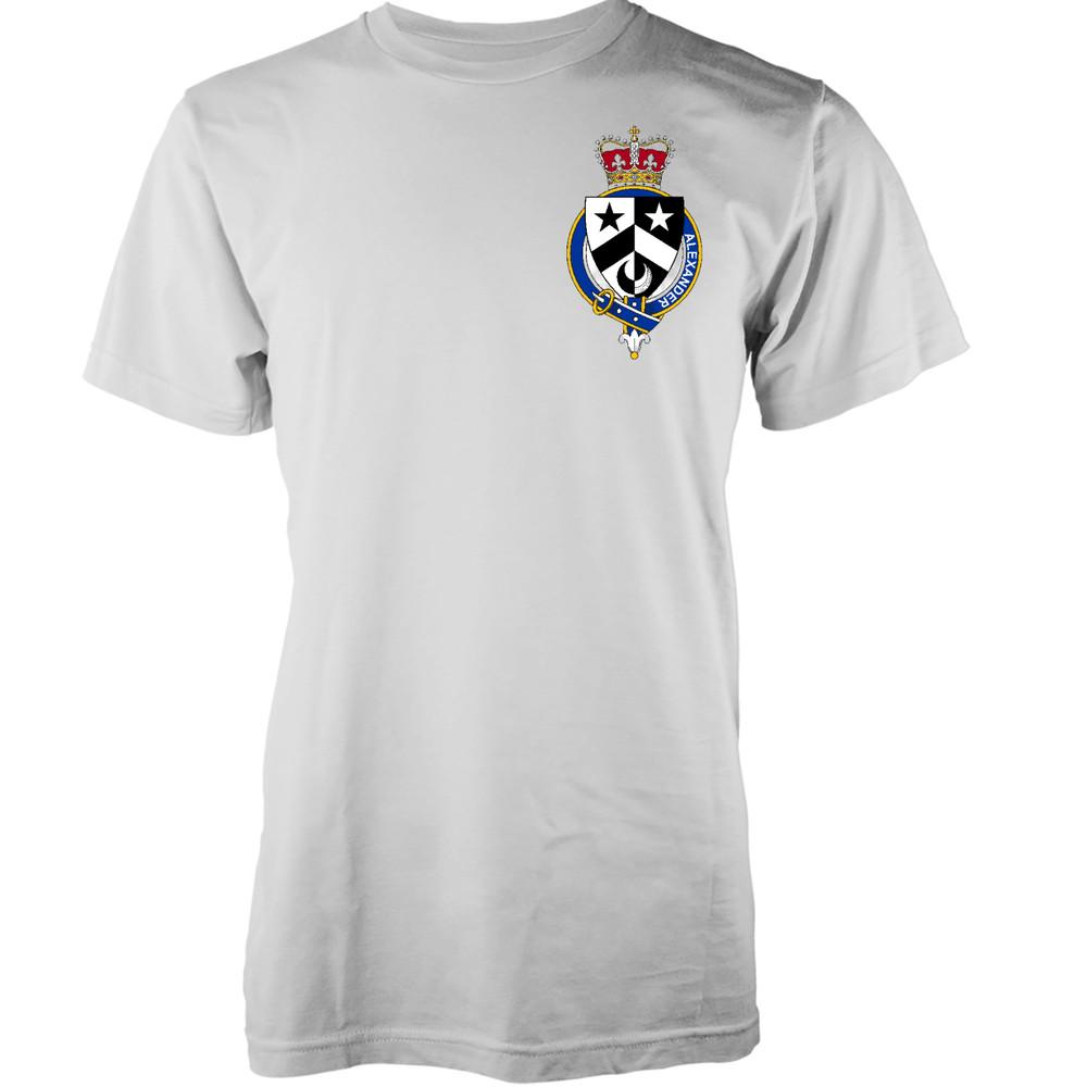 

Personalised Family Name Alexander T-Shirt Family Crest Badge Coat Of Arms Adult L