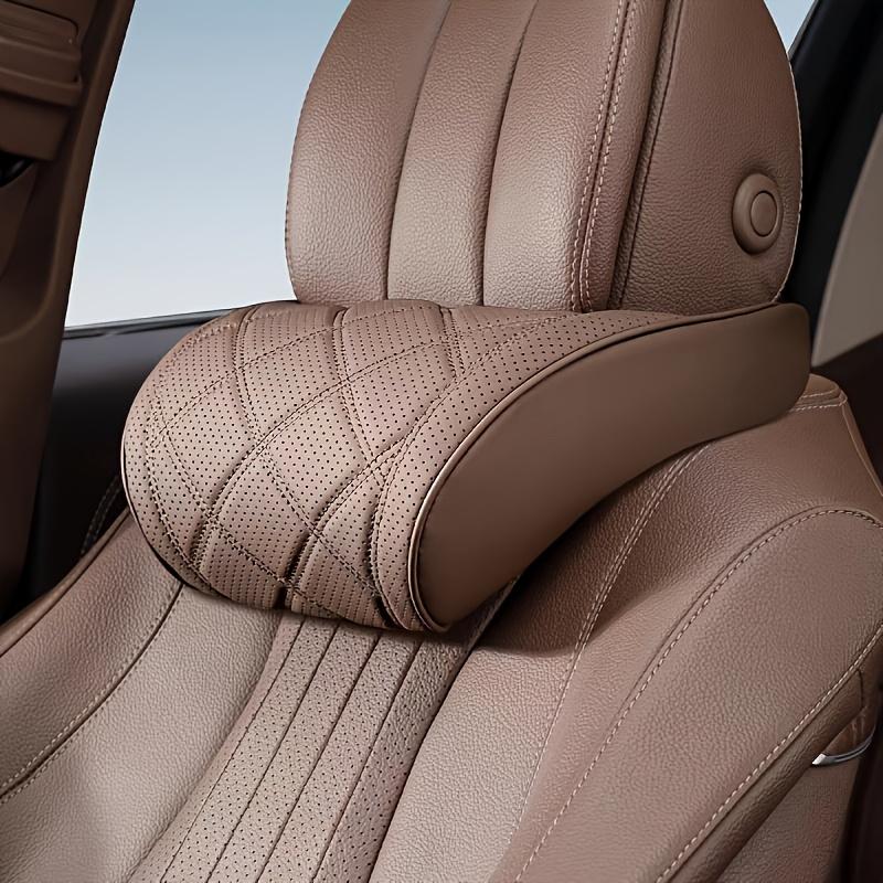 Nappa Leather Car Neck and Lumbar Support Pillows, Breathable Seat Cushions with Fine Embroidery for All Season Interior Use