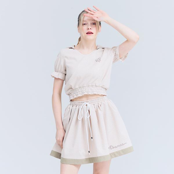 A Wave Women'S Check Flare Skirt Beige
