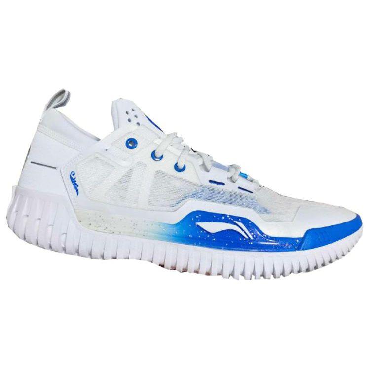 Li Ning Anti-5 3 Low Shock Absorption Wear-Resistant Mid-Top Basketball Shoes Men Basketball Shoes Blue White ABFU005-13