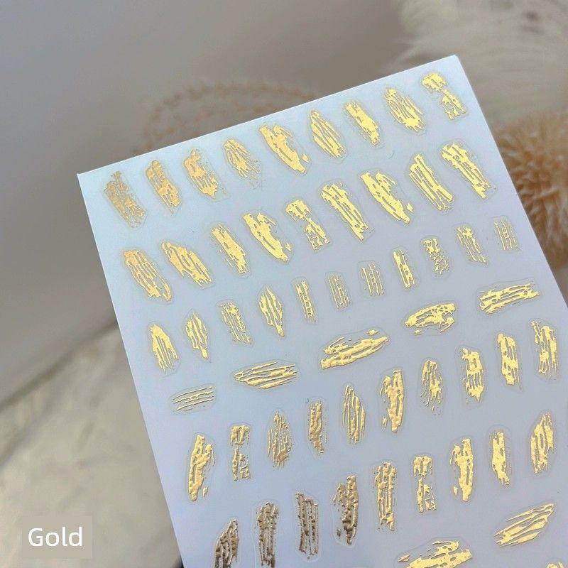 

New Arrival Asymmetrical Pattern Mirror Nail Sticker Magic Mirror Effect Powder Texture Stereo Gold and Silver Color Nail Sticker Mirror glimmed gold one